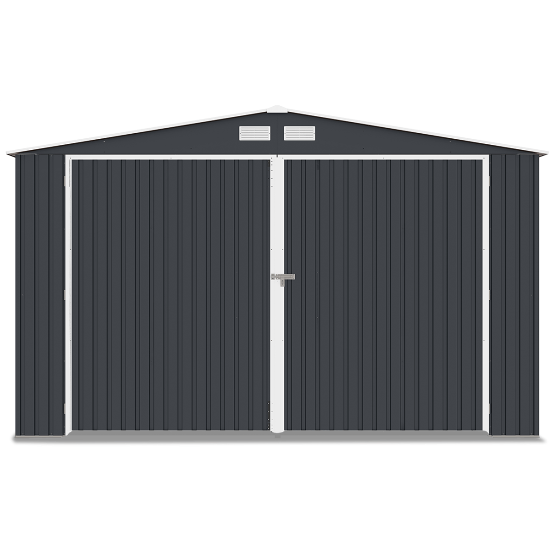 Widok na przód i podwójne drzwi metalowego garażu Kingston 380x480 Cold Grey