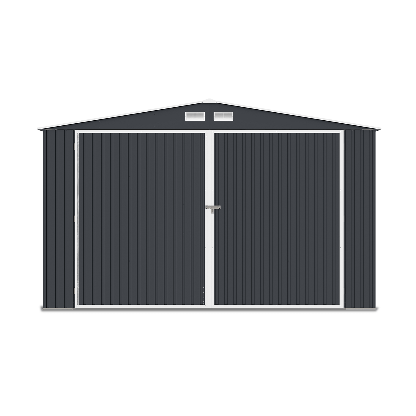 Widok na przód i podwójne drzwi metalowego garażu Kingston 380x540 Cold Grey