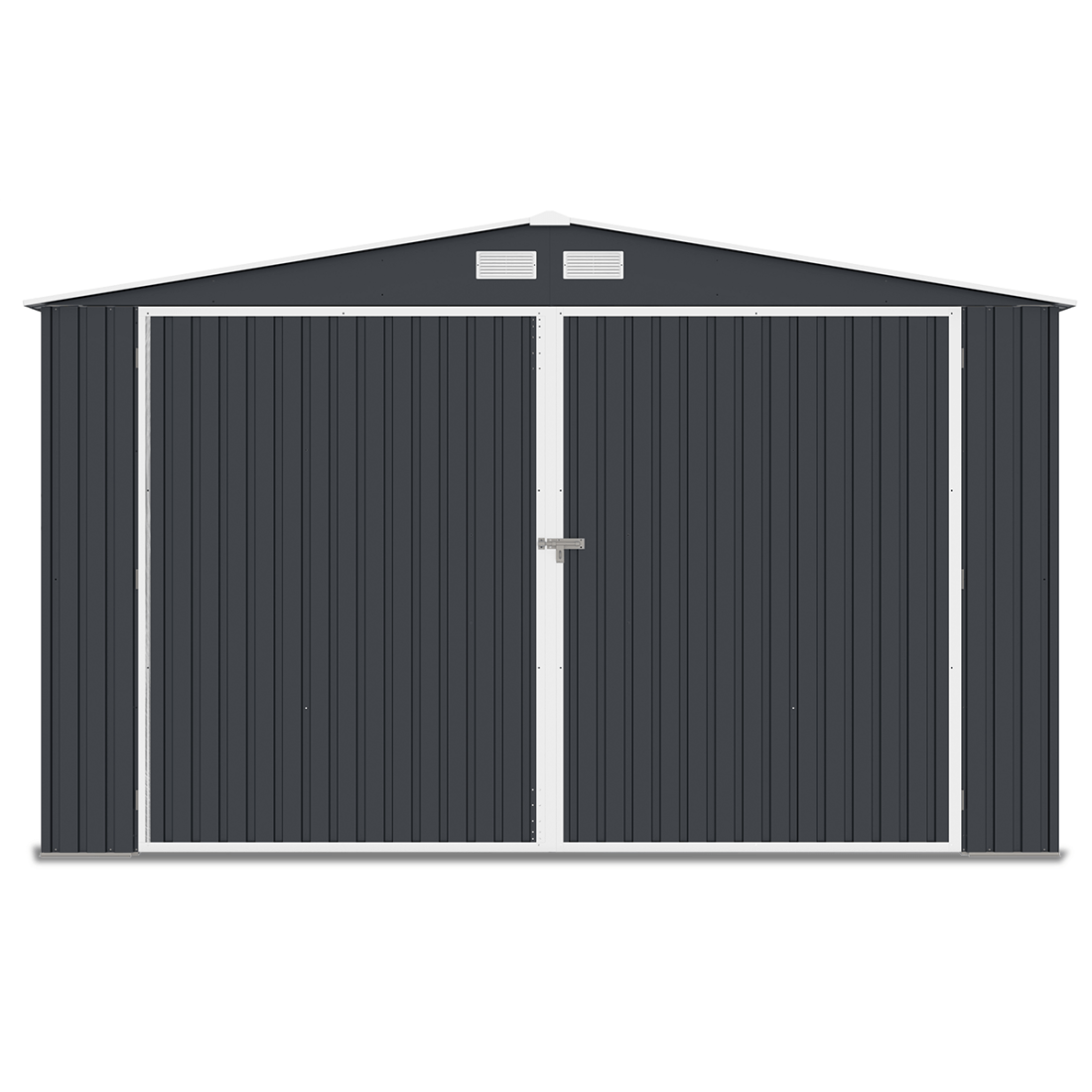 Widok na przód i podwójne drzwi metalowego garażu Kingston 380x540 Cold Grey