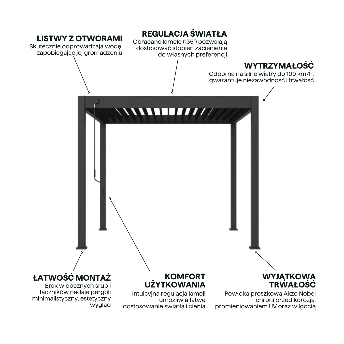 Aranżacja pergoli tarasowej ELEGANCE 3x3 Anthracite