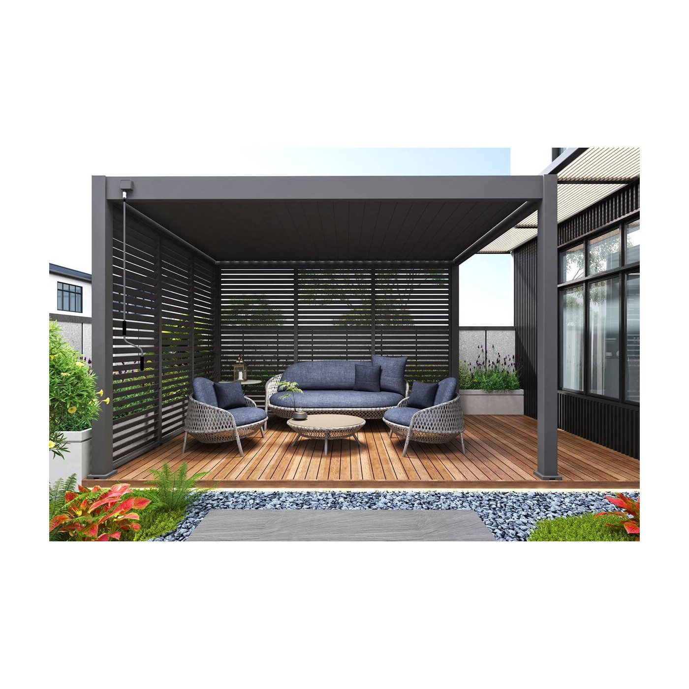 Aranżacja we wnętrzu perogoli ELEGANCE 3x4 Anthracite - gutroof