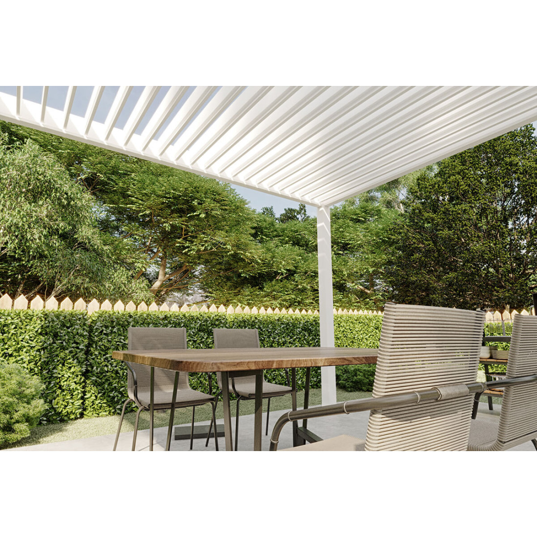 Pergola z serii Elegance w rozmiarze 3x4 w białym kolorze z regulowanym dachem