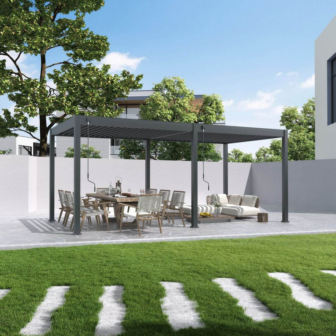 Pergola ogrodowa ELEGANCE 3x6 Anthracite - Gutroof stojąca na tarasie