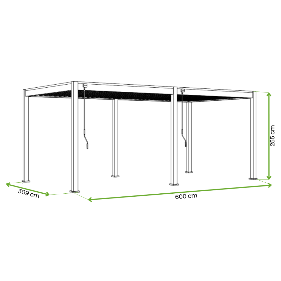 Wymiary pergola ogrodowa ELEGANCE w rozmiarze 3x6 anthracite/light grey