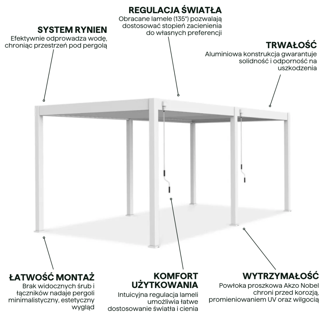 Cechy pergoli ogrodowej ELEGANCE w rozmiarze 3x6 w kolorze białym