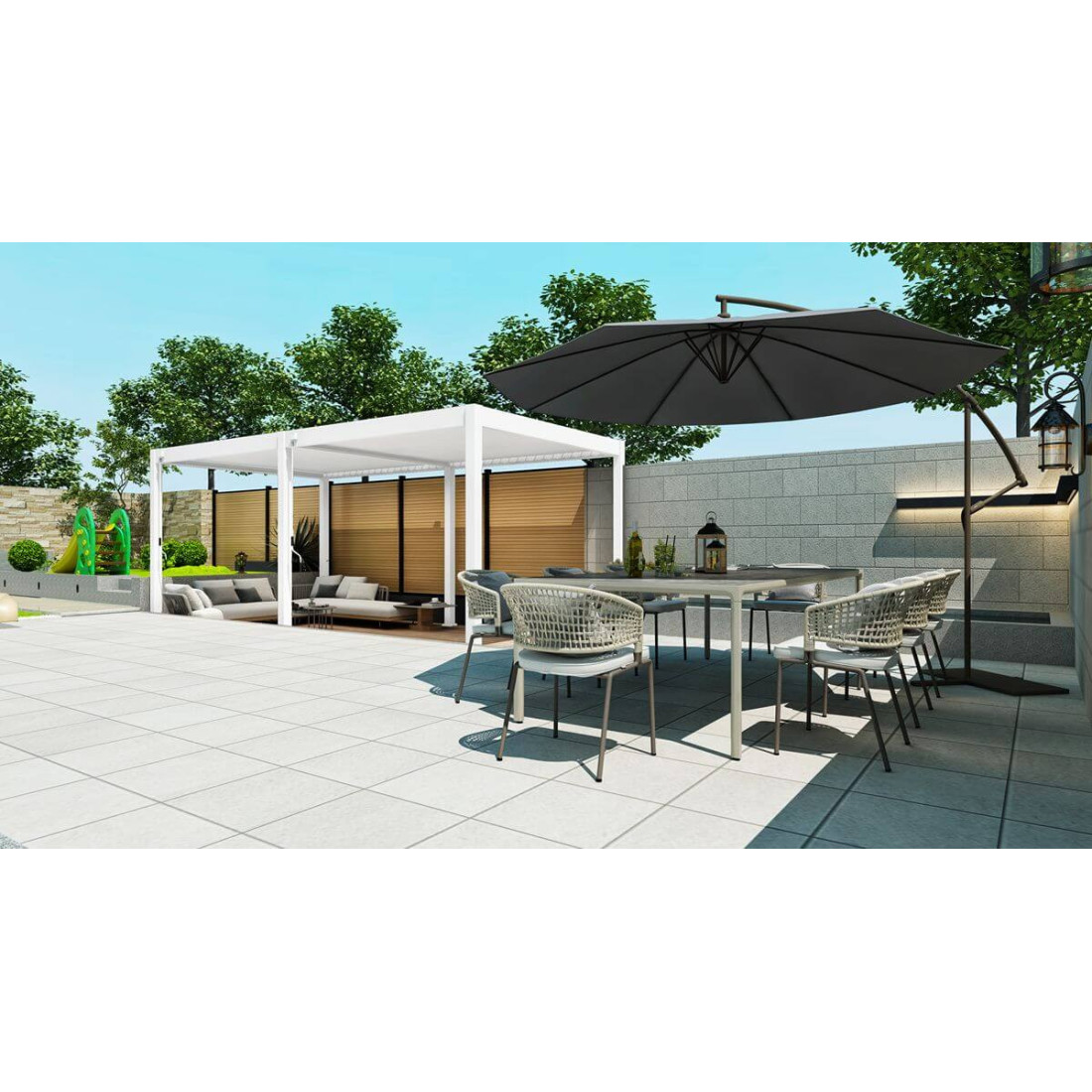 Pergola elegance na tarasie ogrodowym