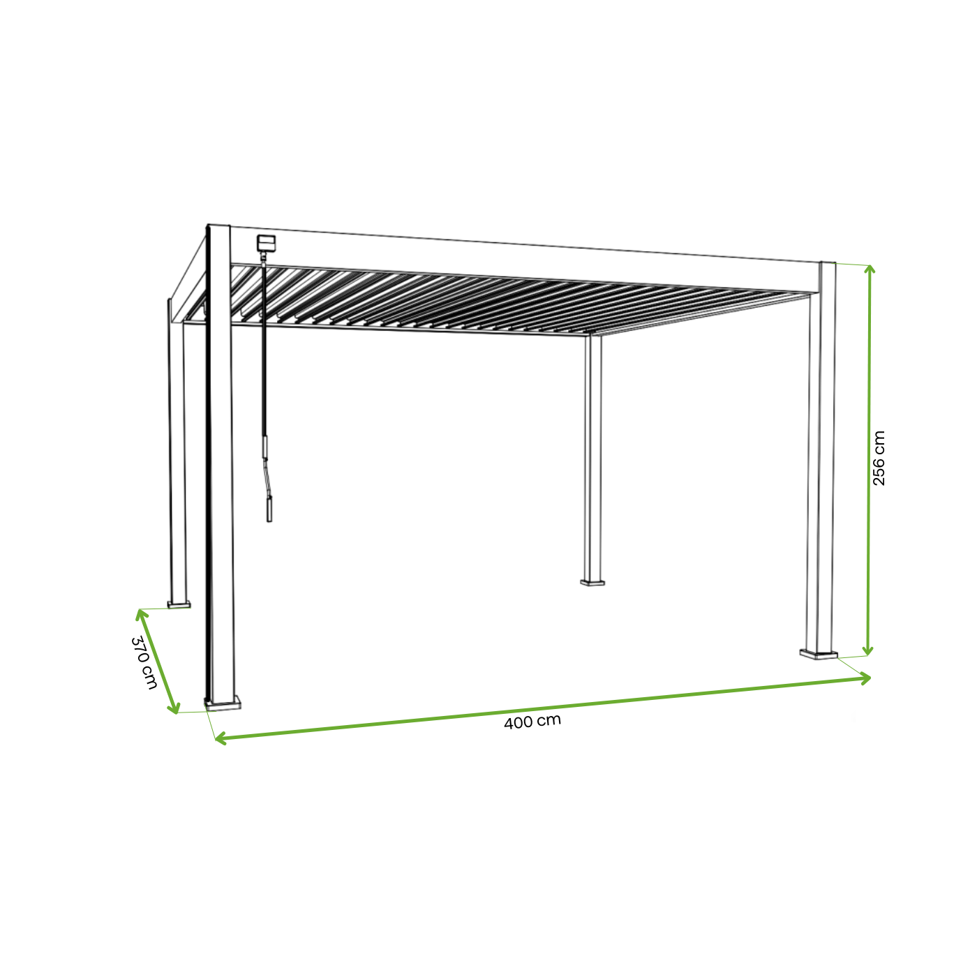 Wymiary pergoli tarasowej DELUXE 3,6x4 Anthracite - Gutroof 