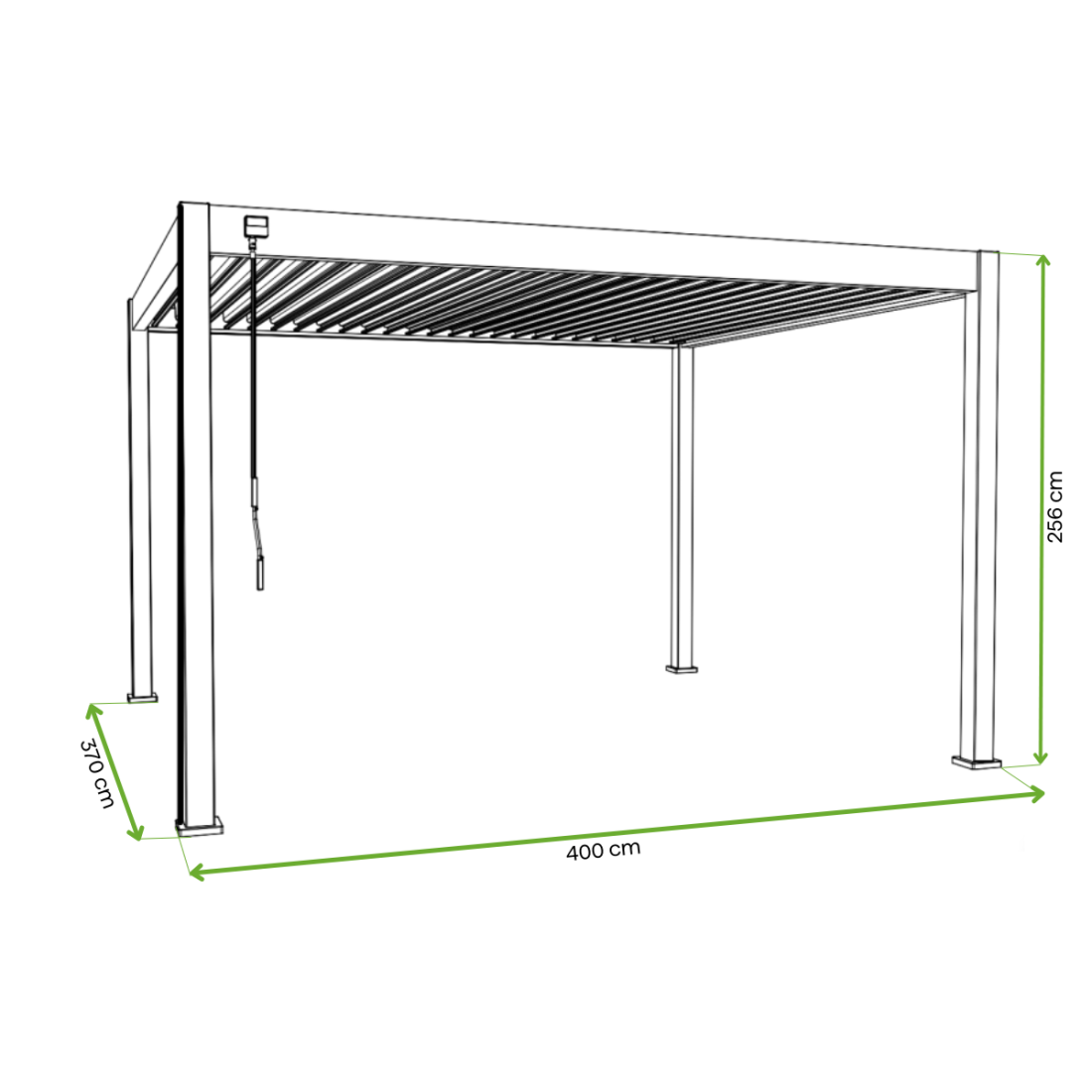 Wymiary pergoli tarasowej DELUXE 3,6x4 Anthracite - Gutroof 