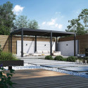 antracytowa pergola deluxe 3.6x6 stojąca na tarasie w słoneczny dzień