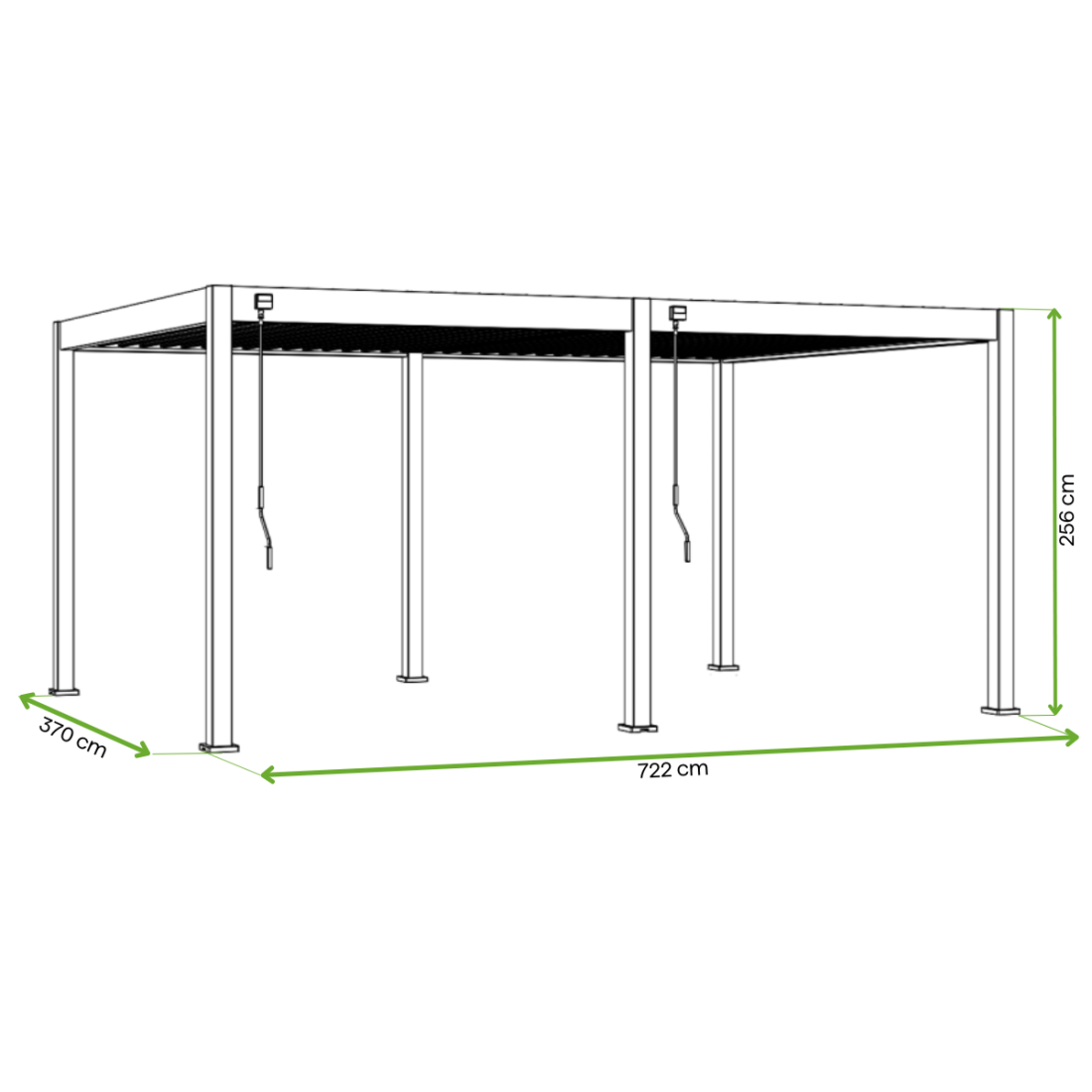Wymiary tarasowej deluxe 3,6x7,2m w kolorze antracytowym Gutroof