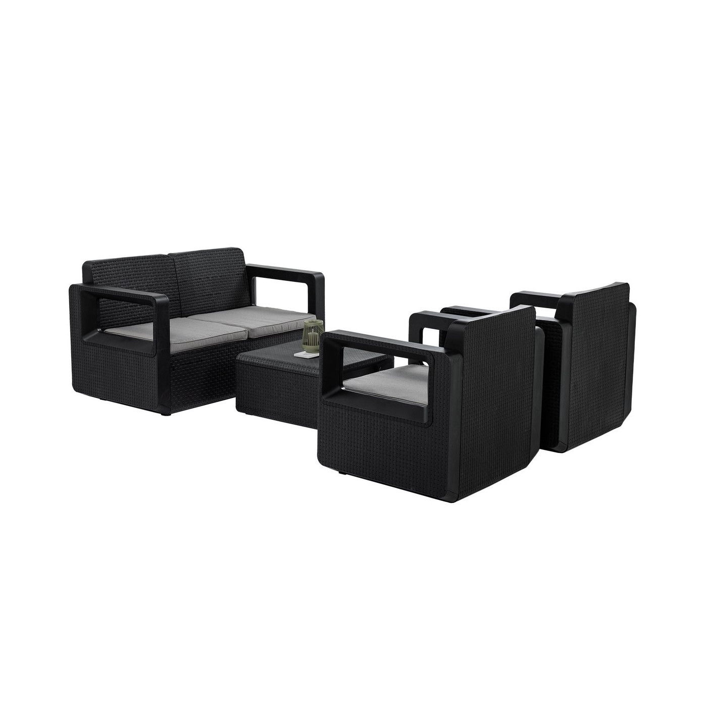Zbliżenie na materiał imitujący rattan wykorzystany w zestawie mebli Venus Anthracite