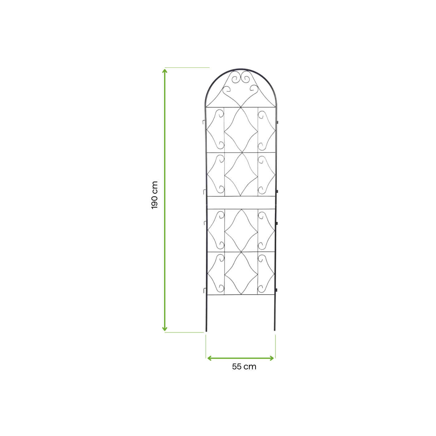 Wymiary podpórka Cultivo 190x55 cm czarna do ogrodu, balkonu i wnętrz