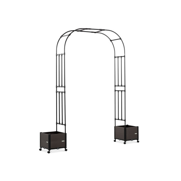 Pergola na kwiaty z dwoma pojemnymi kwietnikami na kółkach
