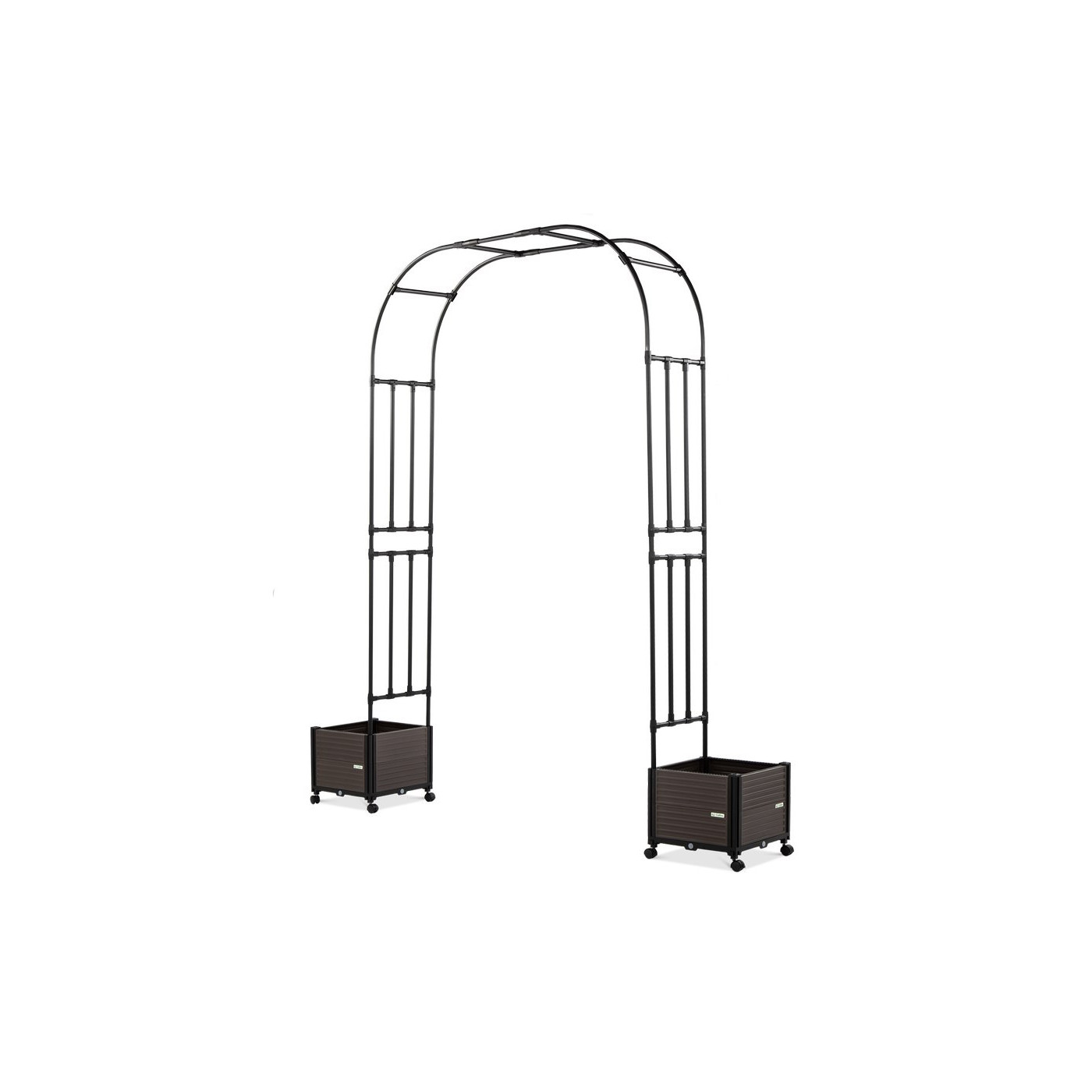 Pergola na kwiaty z dwoma pojemnymi kwietnikami na kółkach