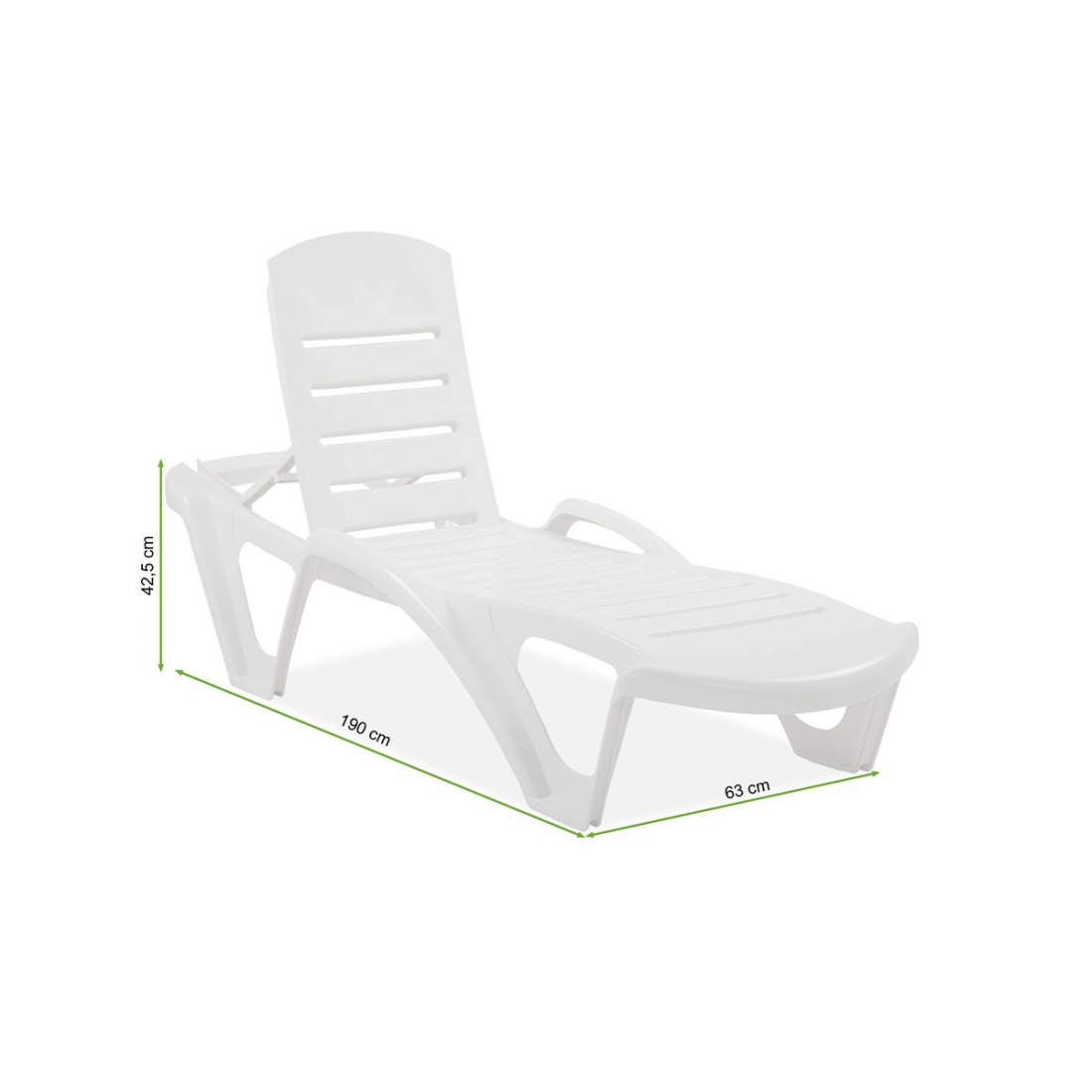 Rysunek z wymiarami leżaka monoblock