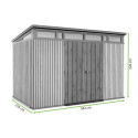 Rysunek z wymiarami domku narzędziowego PENTHOUSE 11x7 Grey Signature Collection od firmy Keter