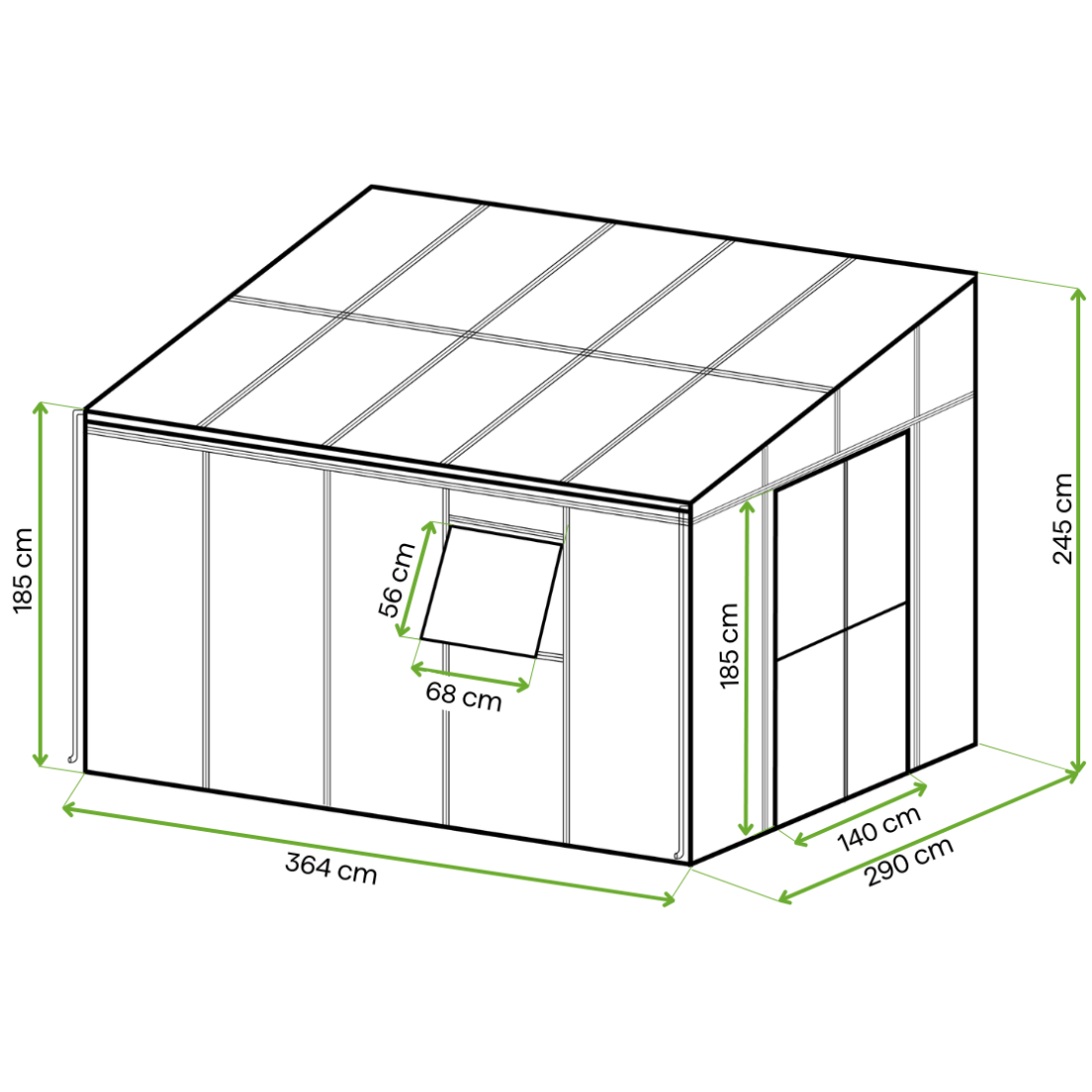 Wymiary - Ogród zimowy SOHO Black 364x290cm PC + Glass - Gutroof,