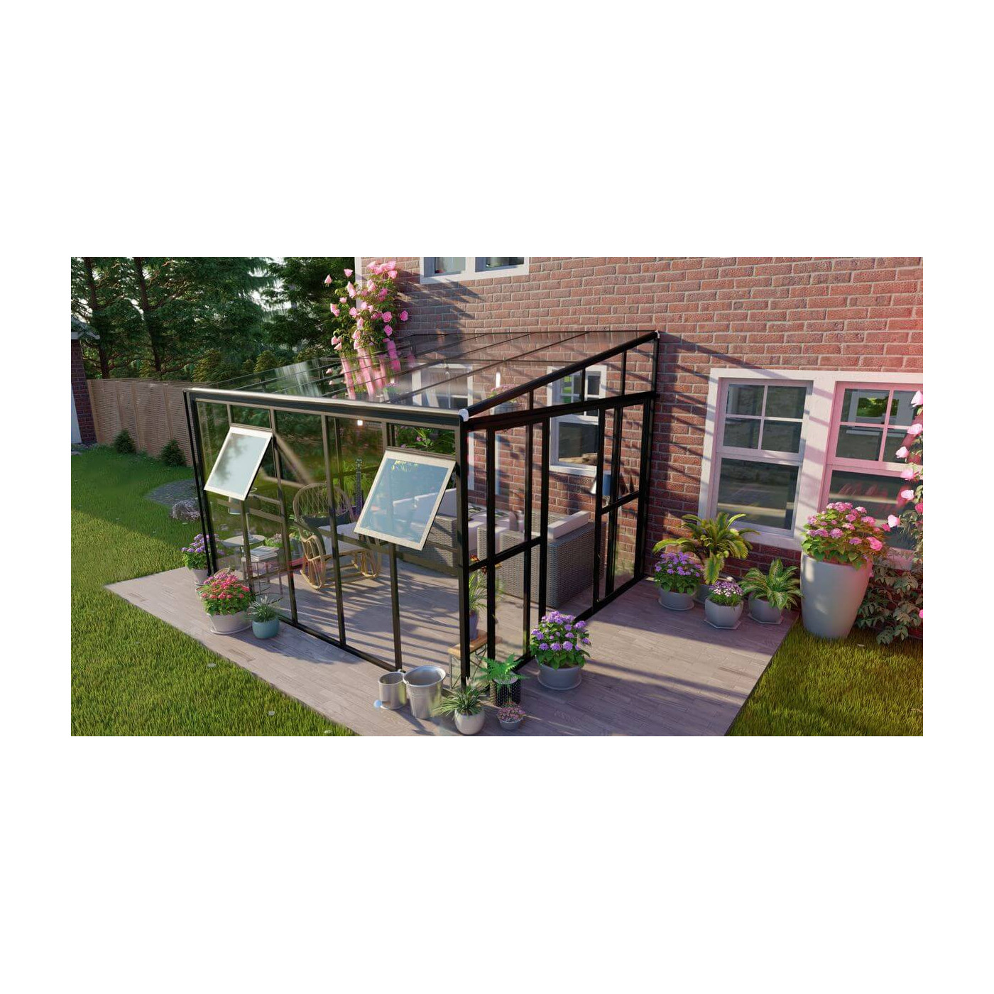 Oranżeria SOHO Black 364x290cm Solid PC + Glass - Gutroof,