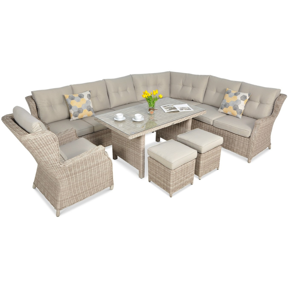 OUTLET 066 Narożnik z technorattanu TRIVENTO DINING Light Beige