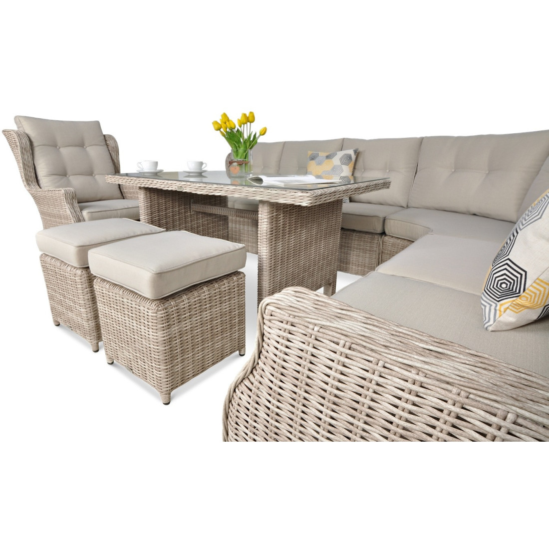 OUTLET 066 Narożnik z technorattanu TRIVENTO DINING Light Beige