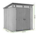 Rysunek z wymiarami domku narzędziowego PENTHOUSE 7x7 Brown Signature Collection od firmy Keter