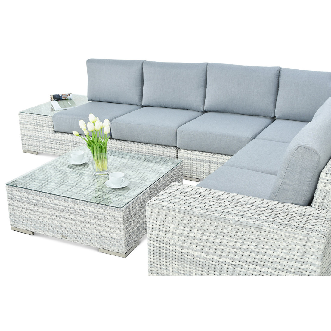 OUTLET 130 Narożnik technorattan AVOCADO White Grey