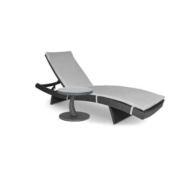 Zestaw wypoczynkowy z technorattanu - leżak Wave, stolik, poduszka, Dark Grey, Focus Garden 