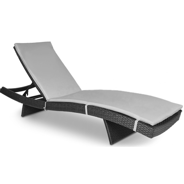 Leżak ogrodowy z technorattanu Wave, Dark Grey, z poduszką