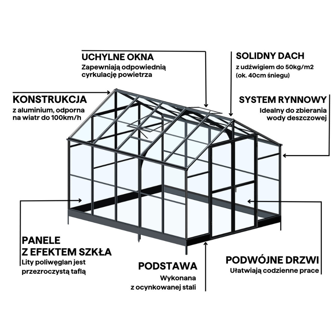 Szklarnia poliwęglanowa Cultivo - 347x278cm Solid PC Czarna