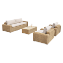 Dwa fotele, sofa i stół wchodzące w skład zestawu JAKARTA CAFFE Beige