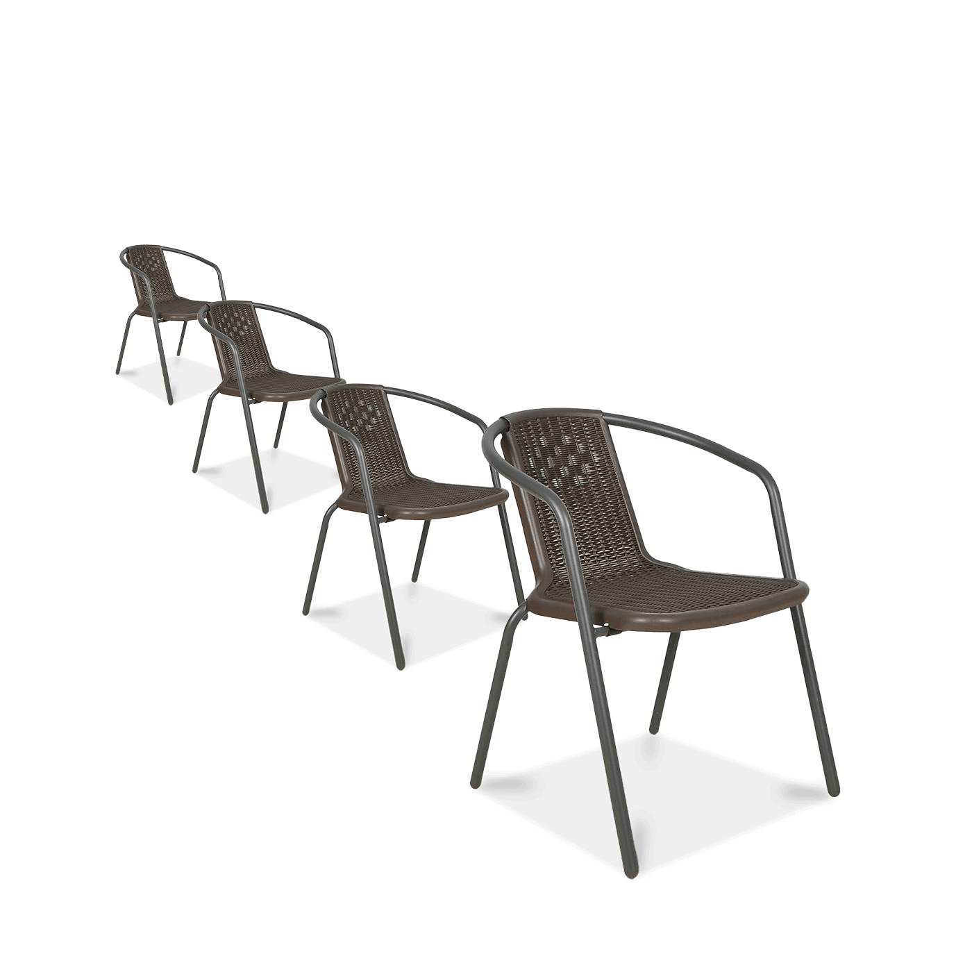 Zestaw czterech brązowych krzeseł na balkon Simple