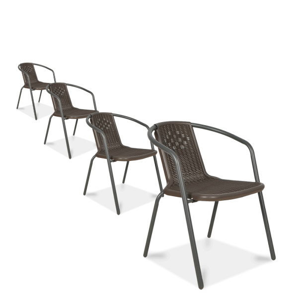 Zestaw czterech brązowych krzeseł na balkon Simple