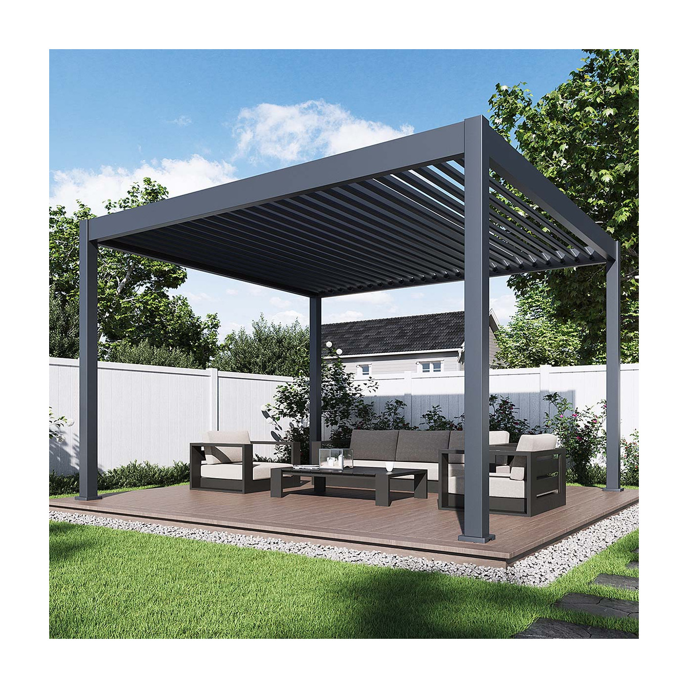 Pergola na taras Deluxe Automatic 3,6x4 z LED, Anthracite Gutroof
