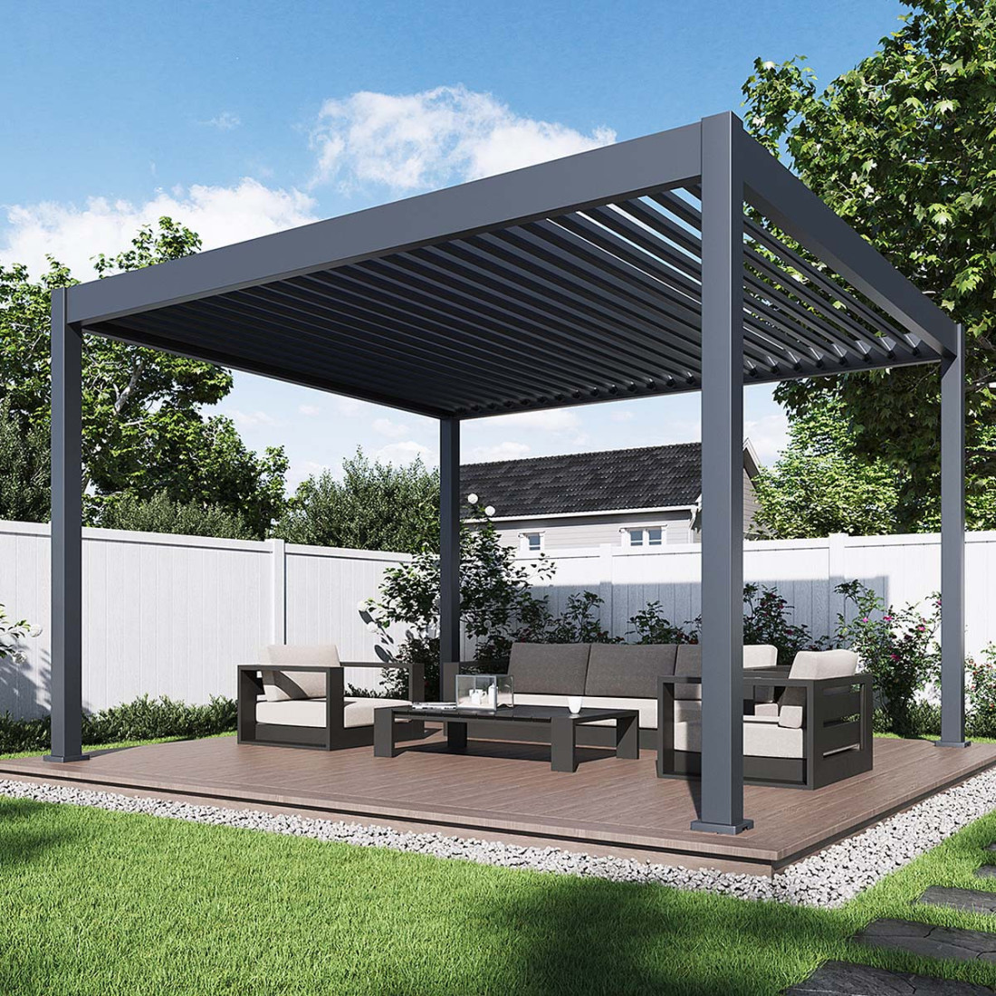 Pergola na taras Deluxe Automatic 3,6x4 z LED, Anthracite Gutroof