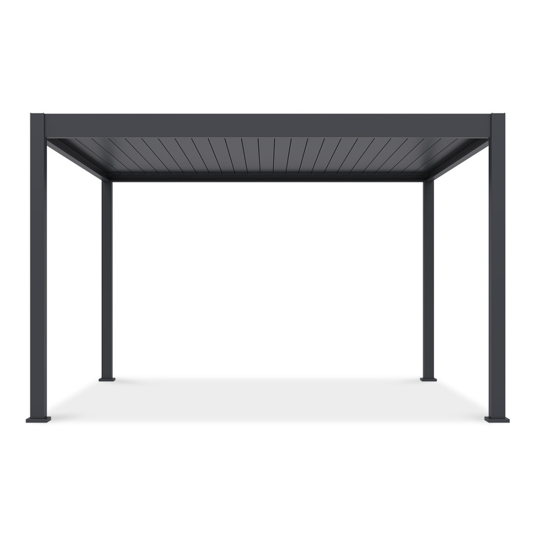 pergola deluxe automatic z zamontowanymi dodatkowymi panelami żaluzjowymi i roletami