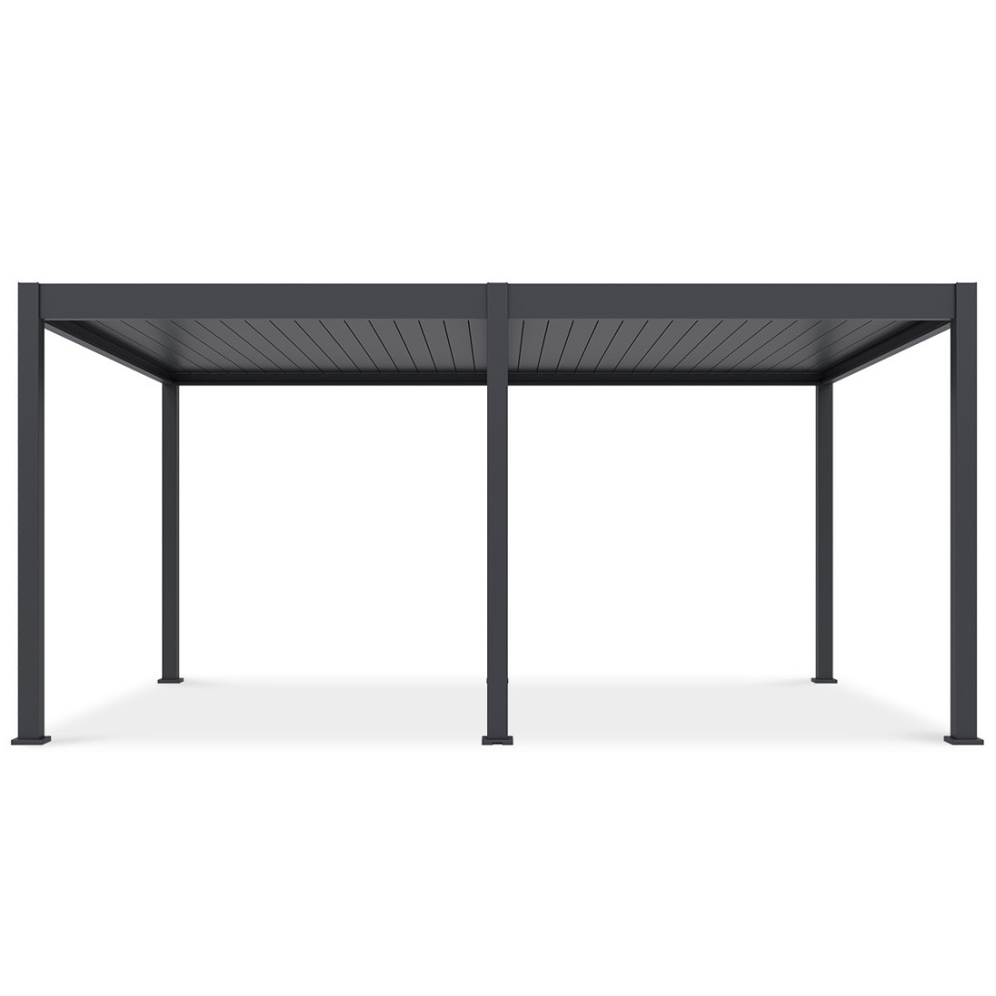 Nocna aranżacja pergoli deluxe z panelami LED oświetlającymi taras