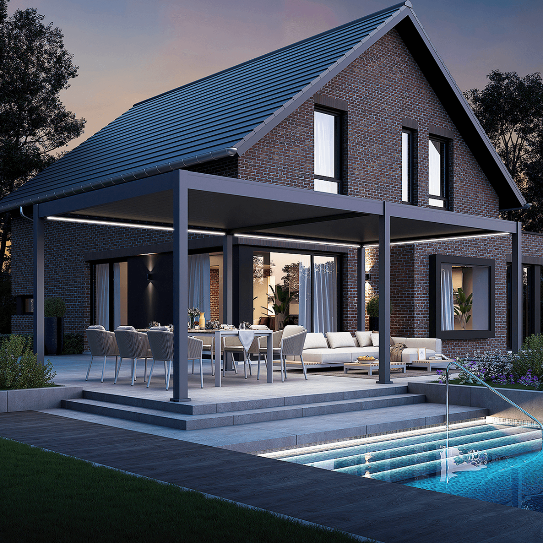 Pergola z oświetleniem Deluxe Automatic 3,6x7,2 Antracyt Gutroof
