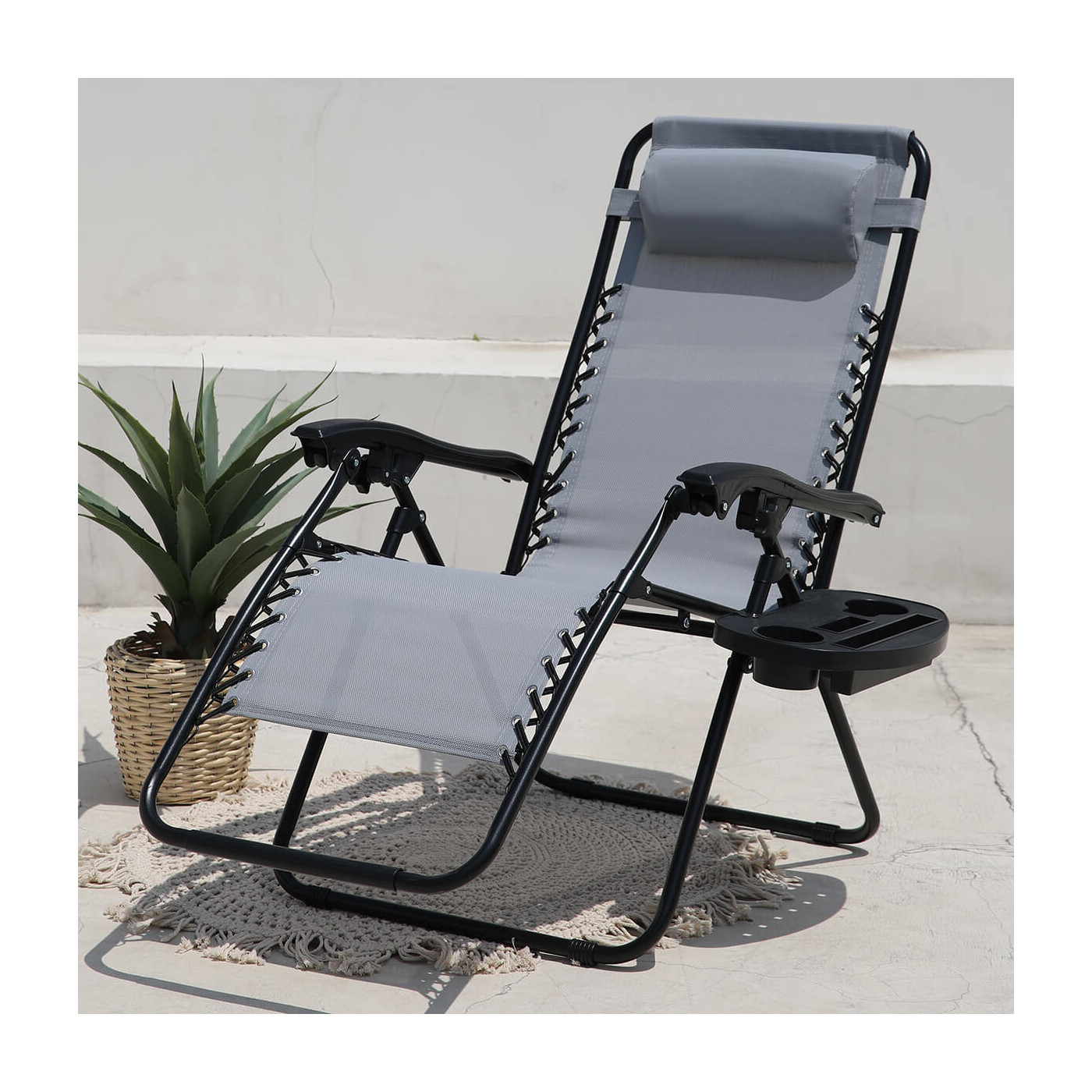 Leżak laguna z uchwytem na kubek jasno szary - Focusgarden.pl