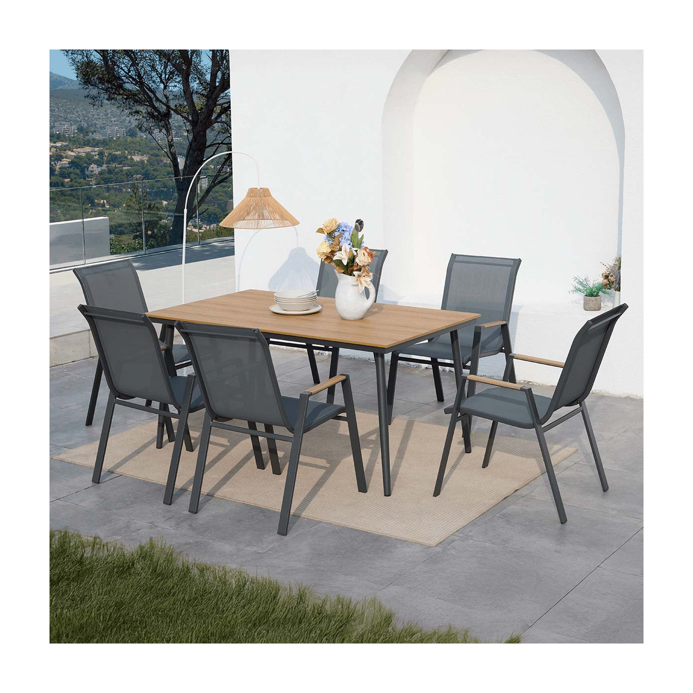 Zestaw mebli ogrodowych jadalnianych NOVA 6+1 Dark Grey | Focus Garden