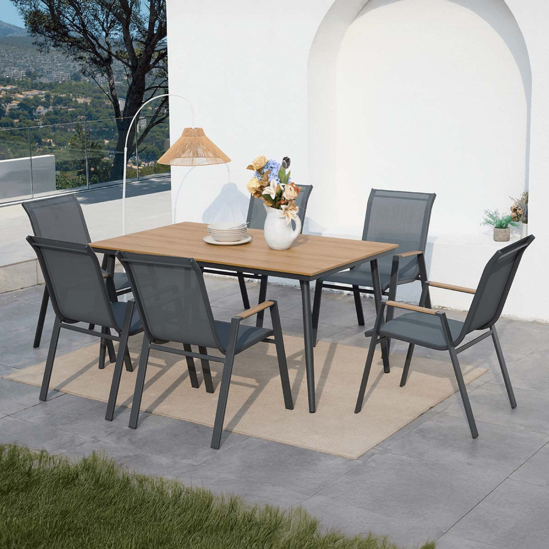 Zestaw mebli ogrodowych jadalnianych NOVA 6+1 Dark Grey | Focus Garden