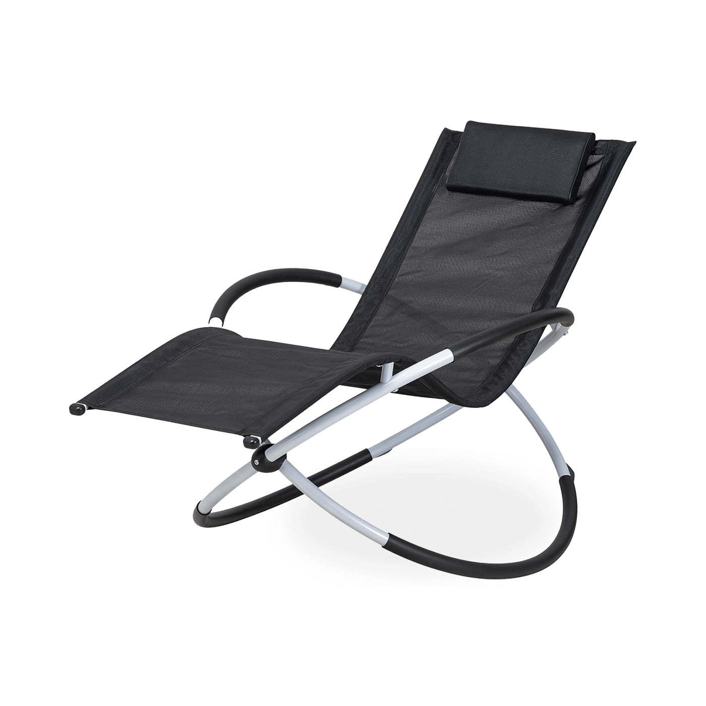 Leżanka ogrodowa GALAXY Silver/Black – składana, bujana