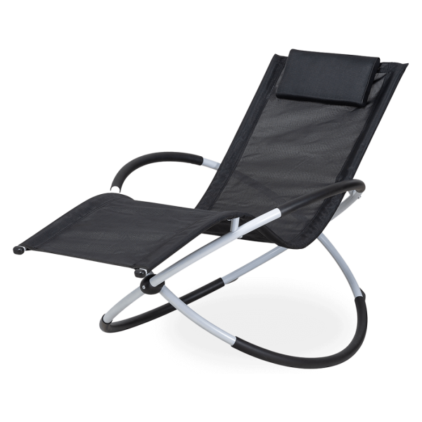 Leżanka ogrodowa GALAXY Silver/Black – składana, bujana