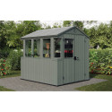Aranżacja zielonego domku narzędziowego z szklarnią potting shed 6x8