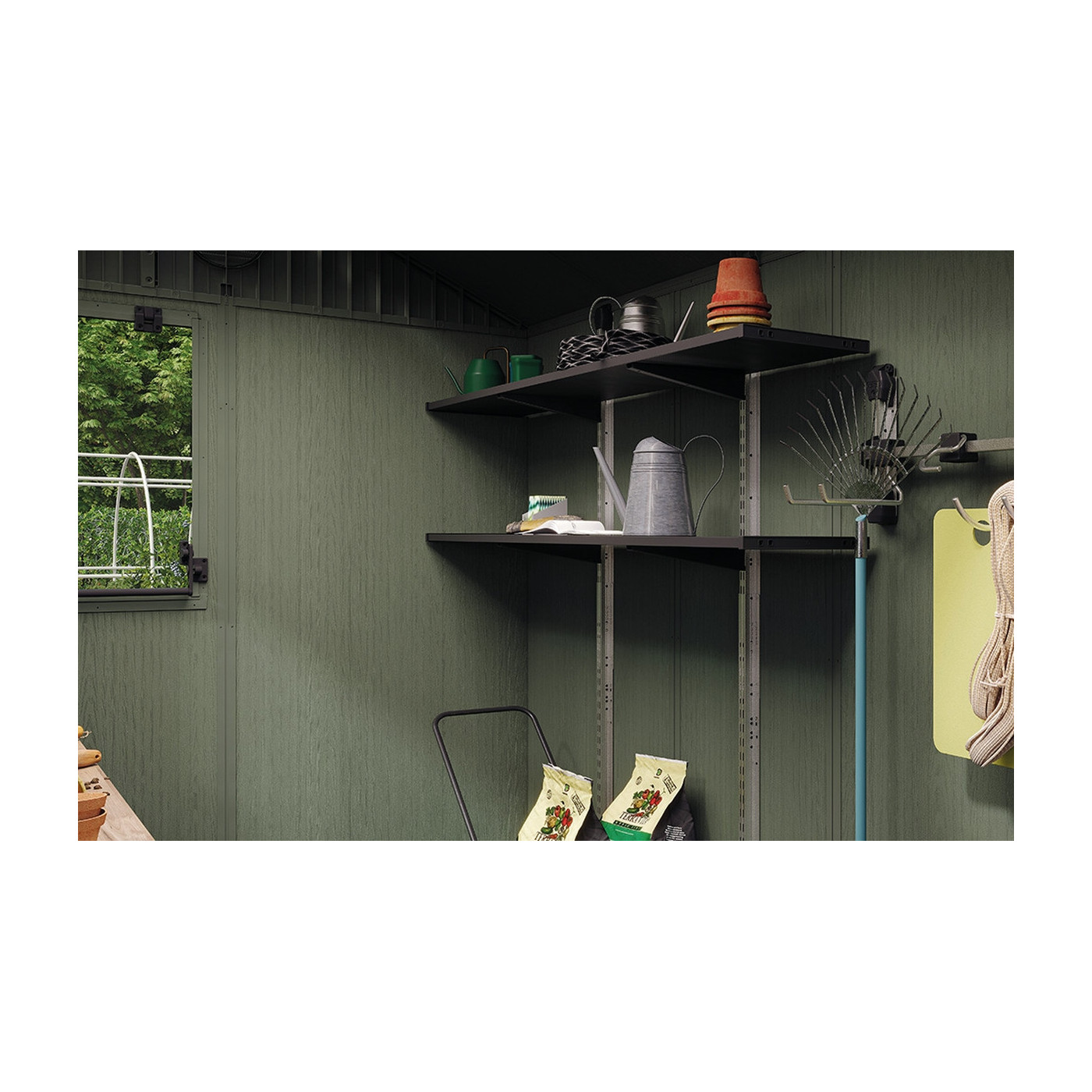 mechanizm zamykania i otwierania okna uchylnego w domku potting shed