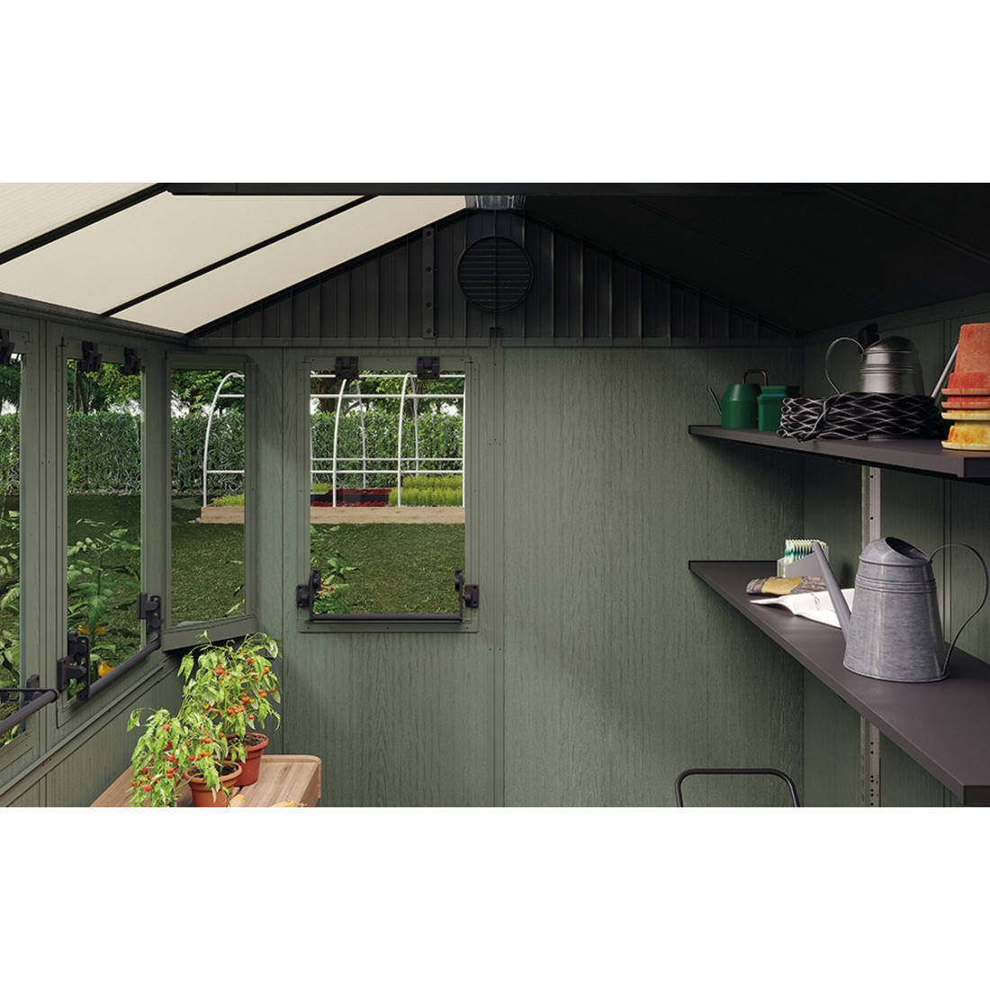 mini szklarnia w domku narzędziowym keter potting shed 6x8