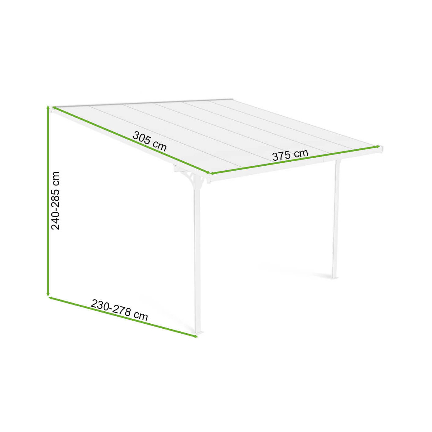 Wymiarowanie wiaty tarasowej Atlanta 3,7x3m White Hardmaister