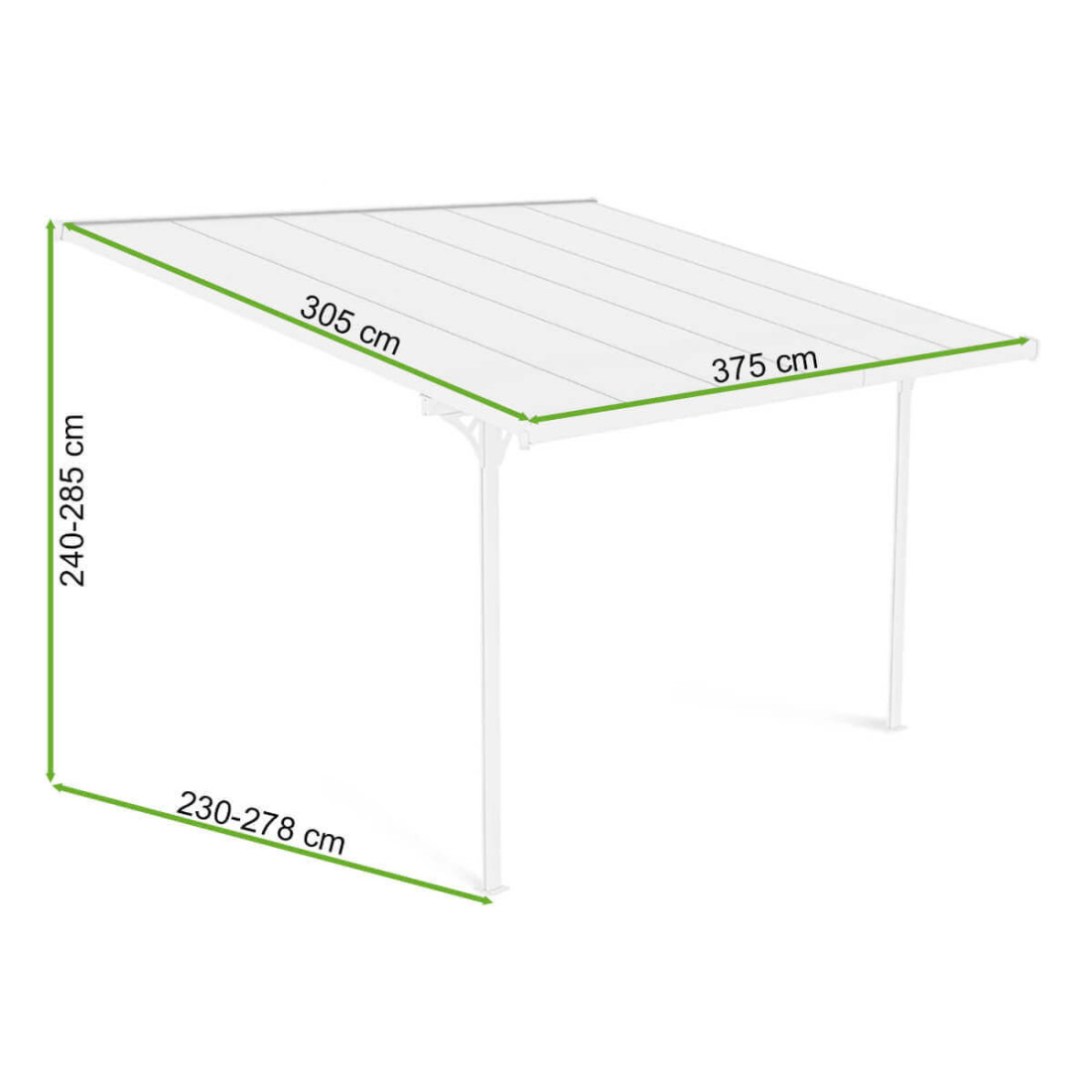 Wymiarowanie wiaty tarasowej Atlanta 3,7x3m White Hardmaister