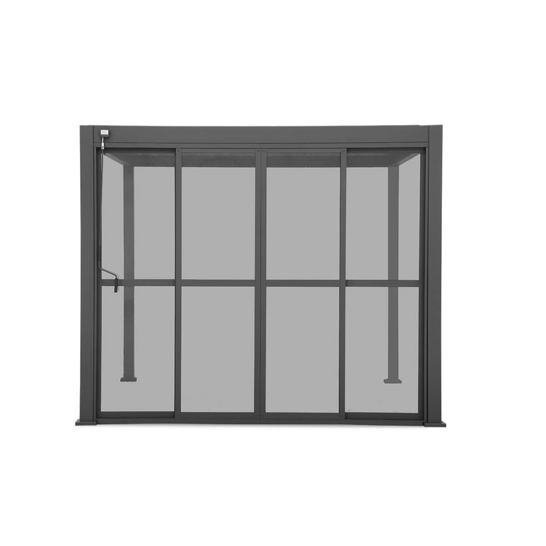 pergola z zamontowanymi zamkniętymi drzwiami przesuwnymi 