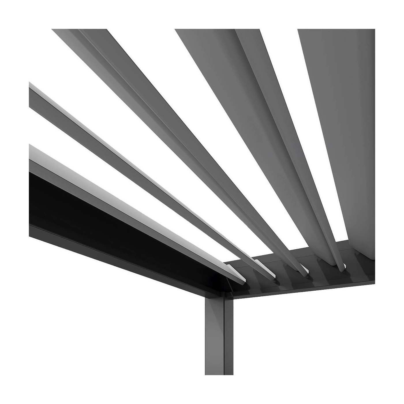 Widok z boku na pergolę przyścienną ELEGANCE WALL w rozmiarze 3x4 Anthracite/Light Grey