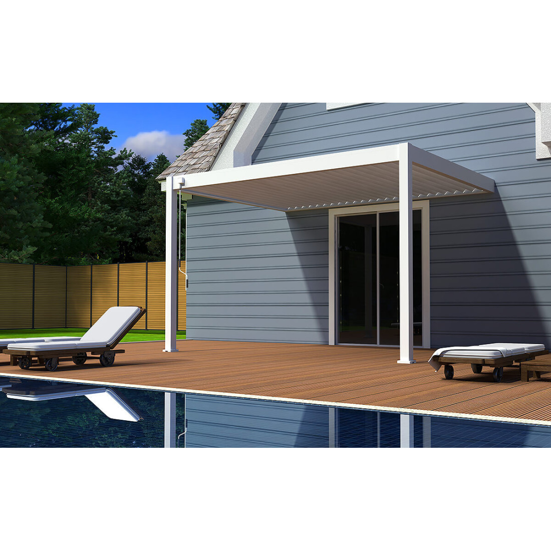 Pergola elegance wall 3x4 biała przymocowana do ściany domu